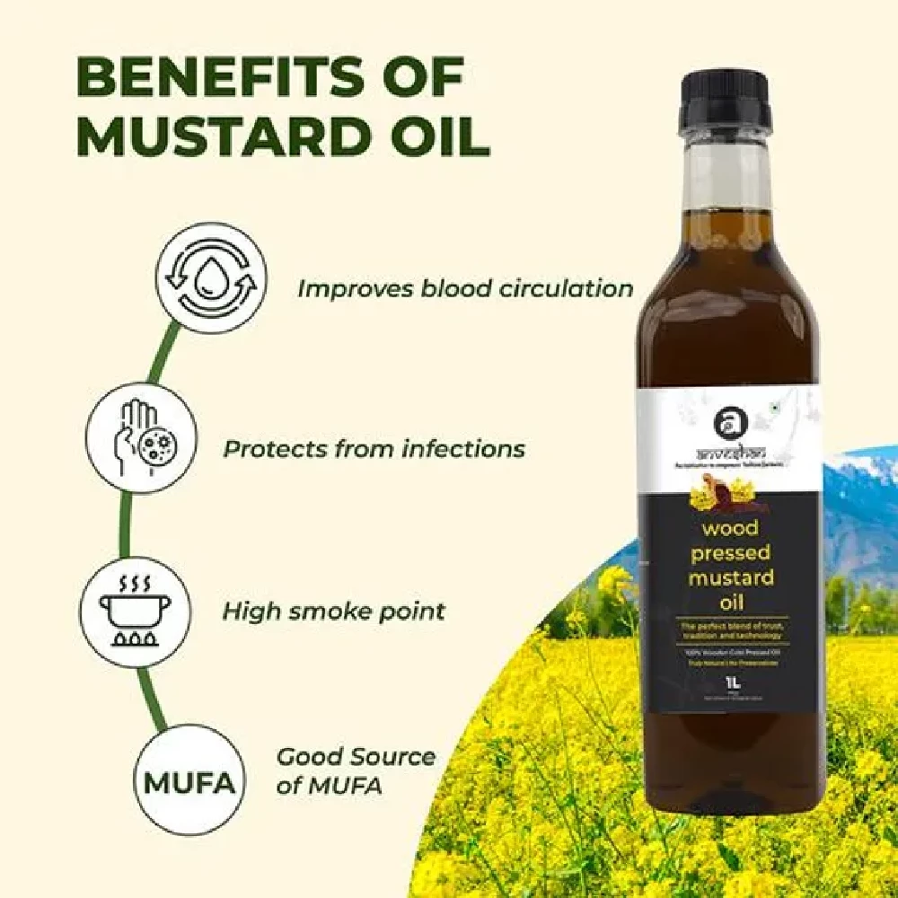 Anveshan Wood Cold Pressed Kachi Ghani Black Mustard Cooking Oil, 1 L Plastic Bottle-5.webp